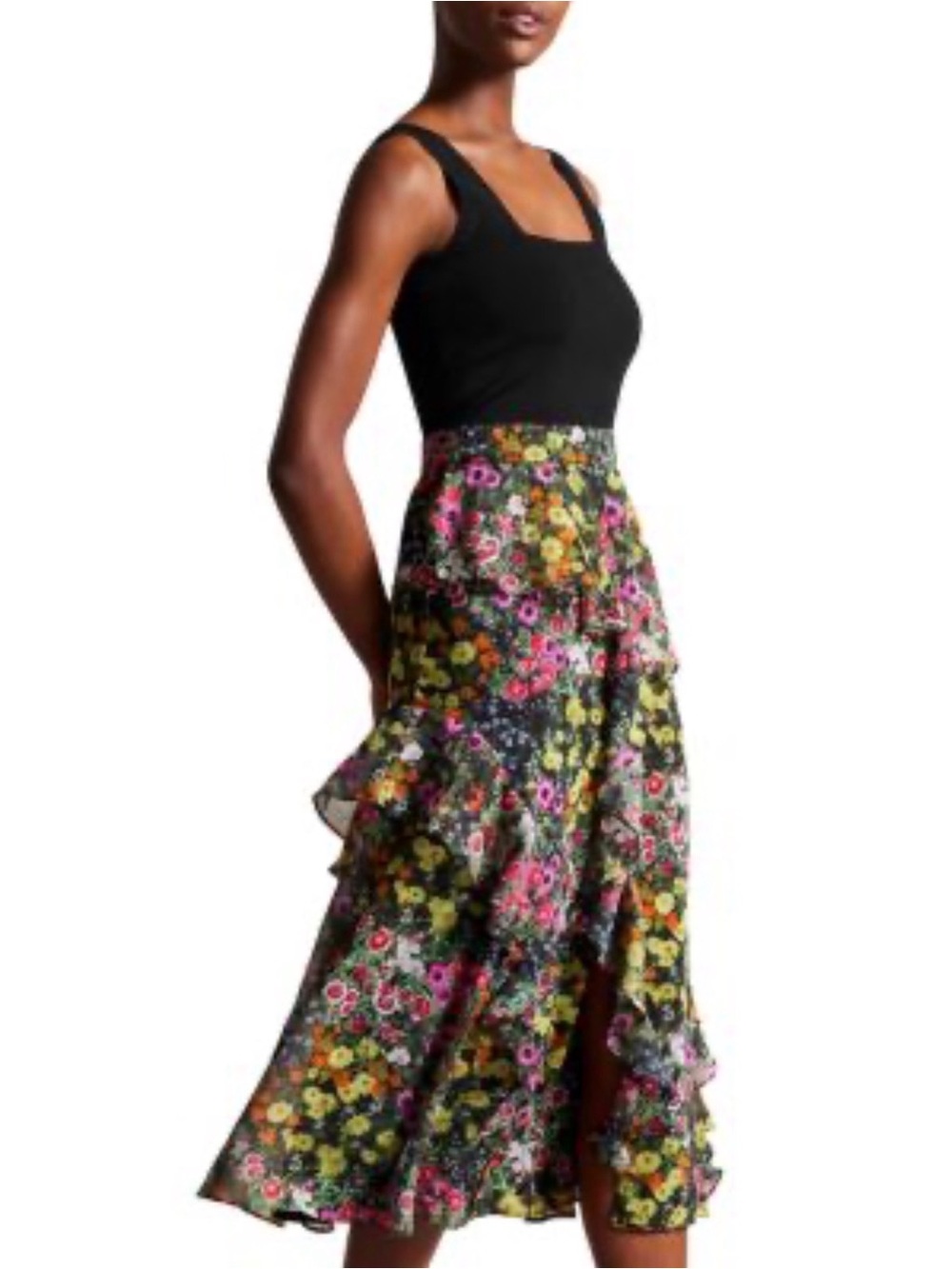 Ted Baker Black Maxi Dress with Multicolor Floral Print